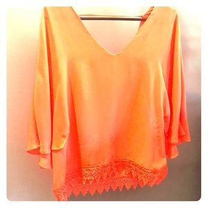 Coral Lace Bottom Blouse